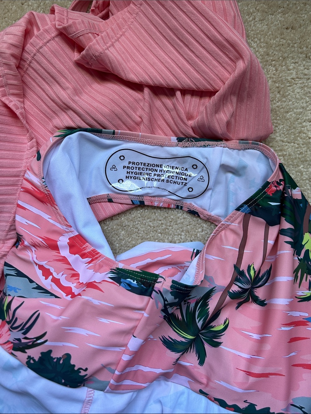 Pink Two-Piece Swim Set - Ribbed Tankini Top & Tropical Skirt -never worn - Picture 5 of 5